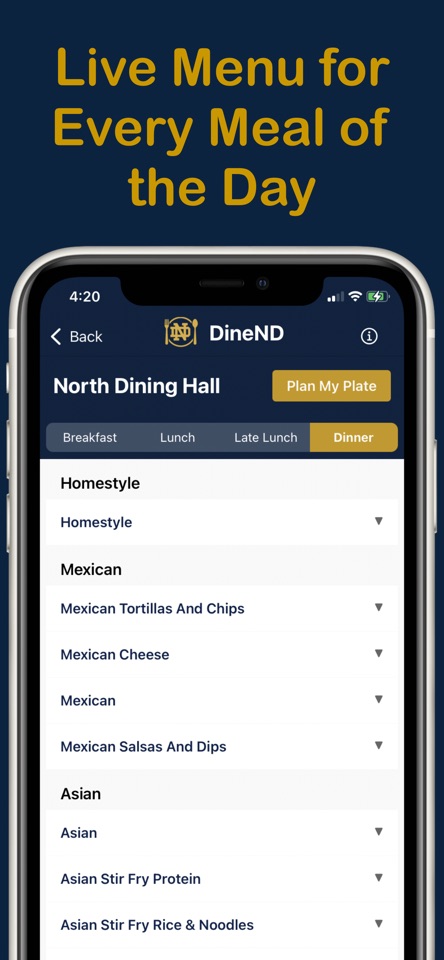 DineND live menu view